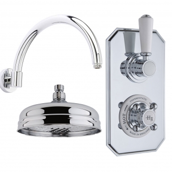 Nuie Pioneer Traditional Twin Concealed Shower Valve with Fixed Shower Head and Curved Arm - Chrome