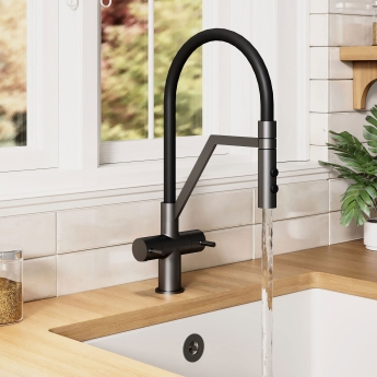 Nuie Ravi Mono Kitchen Sink Mixer Tap Dual Lever Handle - Matt Black | Product Image