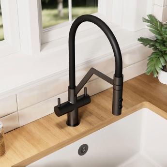 Nuie Ravi Mono Kitchen Sink Mixer Tap Dual Lever Handle - Matt Black | Product Image