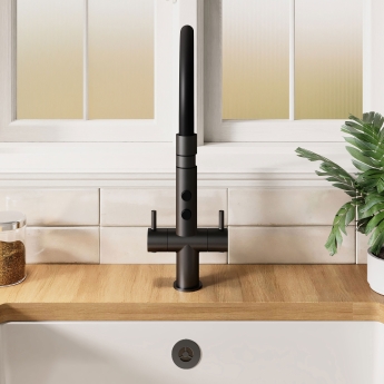 Nuie Ravi Mono Kitchen Sink Mixer Tap Dual Lever Handle - Matt Black | Product Image