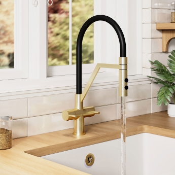 Nuie Ravi Mono Kitchen Sink Mixer Tap Dual Lever Handle - Brushed Brass | Product Image