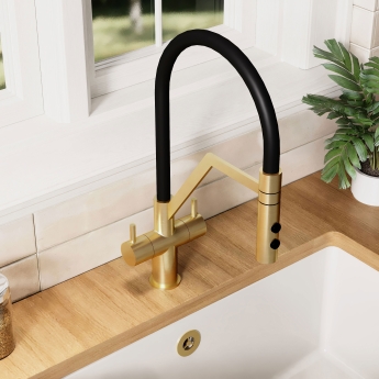 Nuie Ravi Mono Kitchen Sink Mixer Tap Dual Lever Handle - Brushed Brass | Product Image