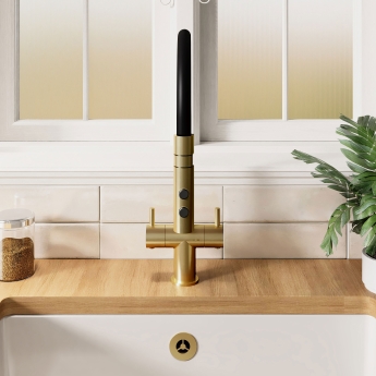 Nuie Ravi Mono Kitchen Sink Mixer Tap Dual Lever Handle - Brushed Brass | Product Image