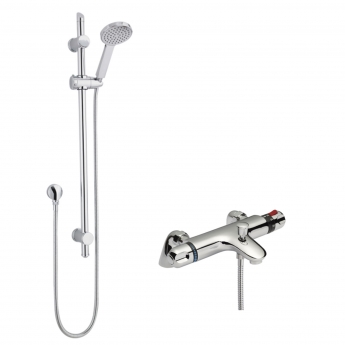 Nuie Reef Thermostatic Bath Shower Mixer with Water Saving Slider Rail Kit - Chrome