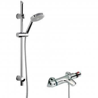 Nuie Reef Thermostatic Bath Shower Mixer with Slim Single Function Slider Rail Kit - Chrome