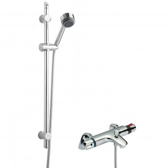 Nuie Reef Thermostatic Bath Shower Mixer with Single Function Slider Rail Kit - Chrome