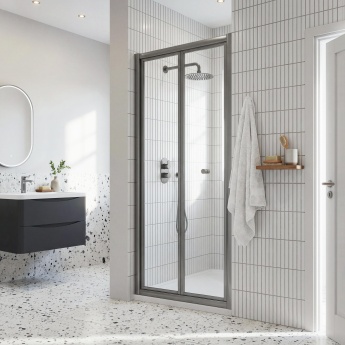 Rene Brushed Pewter Bi-Fold Shower Door - 4mm Glass | Product Image