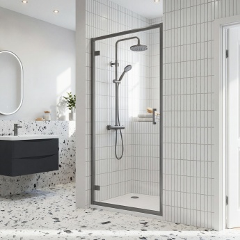 Rene Brushed Pewter Hinged Shower Door - 6mm Glass | Product Image