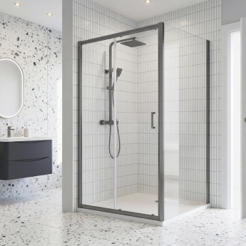 Rene Brushed Pewter Sliding Door Rectangular Shower Enclosure - 6mm Glass | Product Image