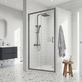 Rene Brushed Pewter Sliding Shower Door - 6mm Glass | Product Image