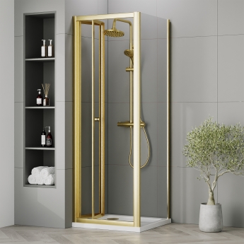 Rene Brushed Brass Bi-Fold Shower Door - 4mm Glass