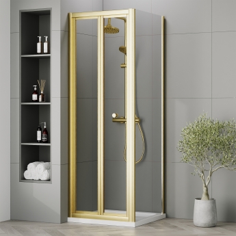 Rene Brushed Brass Bi-Fold Shower Door - 4mm Glass