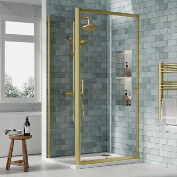 Rene Brushed Brass Sliding Shower Door - 6mm Glass