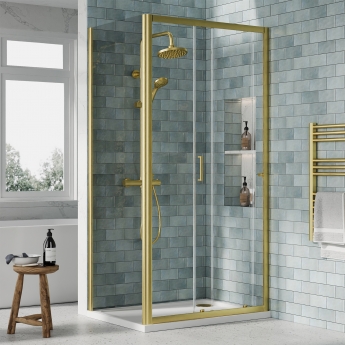 Rene Brushed Brass Sliding Shower Door - 6mm Glass