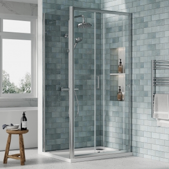 Rene Polished Chrome Sliding Door Rectangular Shower Enclosure - 6mm Glass