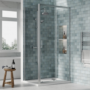 Rene Polished Chrome Sliding Door Rectangular Shower Enclosure - 6mm Glass