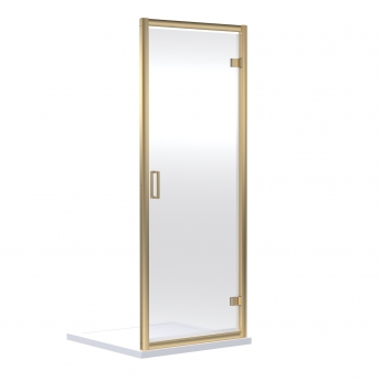 Nuie Rene Hinged Shower Door 700mm Wide with Brushed Brass Profile - 6mm Glass
