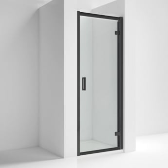 Nuie Rene Matt Black Hinged Shower Door - 6mm Glass
