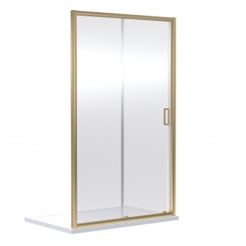 Nuie Rene Sliding Shower Door 1200mm Wide with Brushed Brass Profile - 6mm Glass