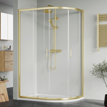 Rene Brushed Brass Offset Quadrant Shower Enclosure - 6mm Glass