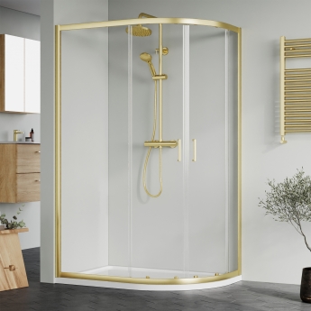 Rene Brushed Brass Offset Quadrant Shower Enclosure - 6mm Glass
