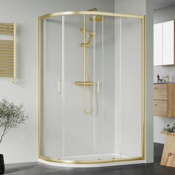 Rene Brushed Brass Offset Quadrant Shower Enclosure - 6mm Glass