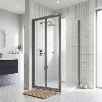 Rene Brushed Pewter Bi-Fold Door Square Shower Enclosure - 4mm Glass | Product Image