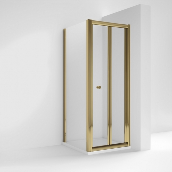 Rene Brushed Brass Bi-Fold Shower Door - 4mm Glass