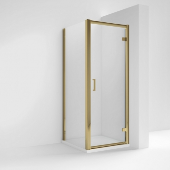 Rene Brushed Brass Hinged Door Square Shower Enclosure - 6mm Glass