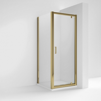 Rene Brushed Brass Pivot Door Square Shower Enclosure - 6mm Glass