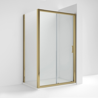 Rene Brushed Brass Sliding Shower Door - 6mm Glass