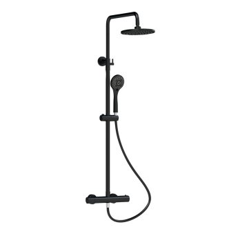 Nuie Arvan Round Thermostatic Bar Mixer Shower with Shower Kit and Fixed Head - Matt Black