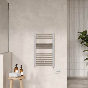 Nuie Round Bar Electric Heated Towel Rail 720mm H x 400mm W - Chrome