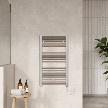 Nuie Round Bar Electric Heated Towel Rail 920mm H x 480mm W - Chrome