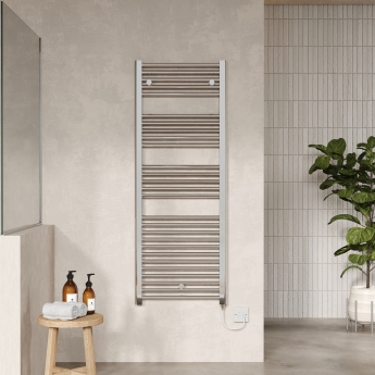 Nuie Round Bar Electric Heated Towel Rail 1375mm H x 480mm W - Chrome