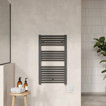 Nuie Round Bar Electric Heated Towel Rail 920mm H x 480mm W - Anthracite