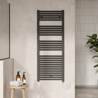 Nuie Round Bar Electric Heated Towel Rail 1375mm H x 480mm W - Anthracite