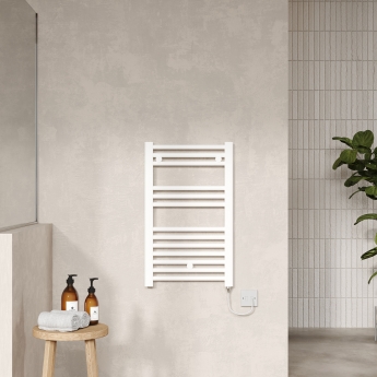 Nuie Round Bar Electric Heated Towel Rail 720mm H x 400mm W - White