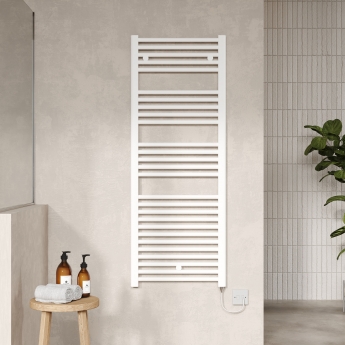 Nuie Round Bar Electric Heated Towel Rail 1375mm H x 480mm W - White
