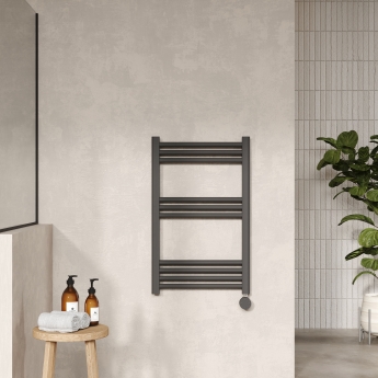 Nuie Round Bar Electric Thermostatic Heated Towel Rail 800mm H x 500mm W - Anthracite | Product Image