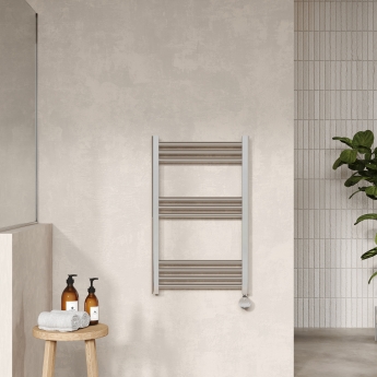 Nuie Round Bar Electric Thermostatic Heated Towel Rail 800mm H x 500mm W - Chrome | Product Image