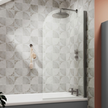 Nuie Pacific Profile Round Top Hinged Bath Screen 1430mm H x 790mm W - 6mm Glass | Product Image
