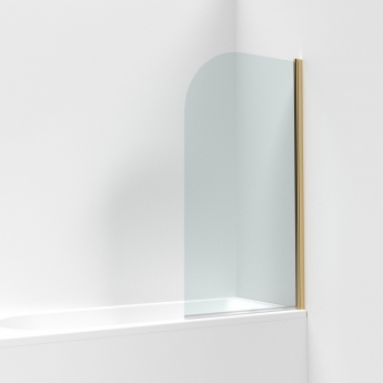 Nuie Pacific Brushed Brass Profile Round Top Hinged Bath Screen 1430mm H x 790mm W - 6mm Glass