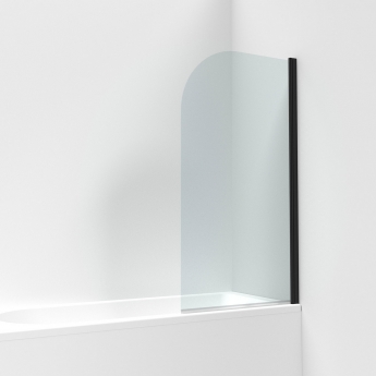Nuie Pacific Matt Black Profile Round Top Hinged Bath Screen 1430mm H x 790mm W - 6mm Glass