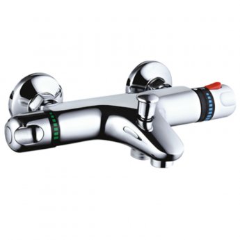 Nuie Round Thermostatic Bath Shower Mixer Tap Wall Mounted - Chrome