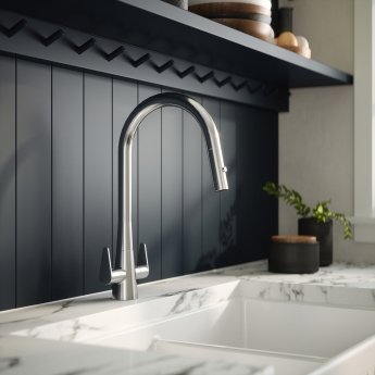 Nuie Samir Mono Kitchen Sink Mixer Tap Dual Lever Handle - Chrome