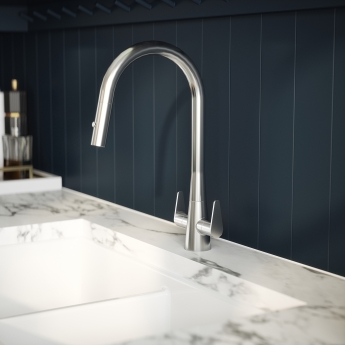 Nuie Samir Mono Kitchen Sink Mixer Tap Dual Lever Handle - Chrome