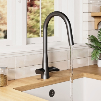 Nuie Samir Mono Kitchen Sink Mixer Tap Dual Lever Handle - Matt Black | Product Image