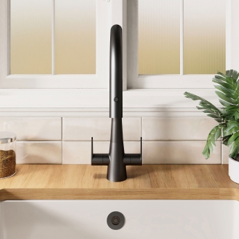 Nuie Samir Mono Kitchen Sink Mixer Tap Dual Lever Handle - Matt Black | Product Image