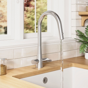Nuie Samir Mono Kitchen Sink Mixer Tap Dual Lever Handle - Brushed Nickel | Product Image